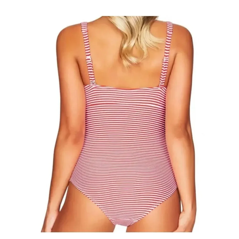 Sea level SORRENTO STRIPE SQUARE NECK ONE PIECE - RED size 6
